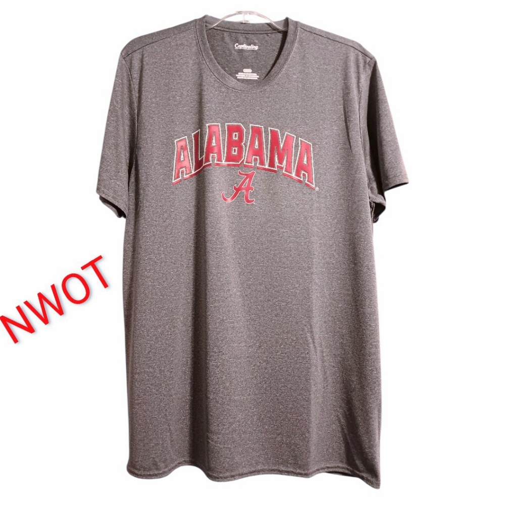 CAPTIVATING University of Alabama Unisex Moisture Wicking Gray Graphic Tee Sz Lg